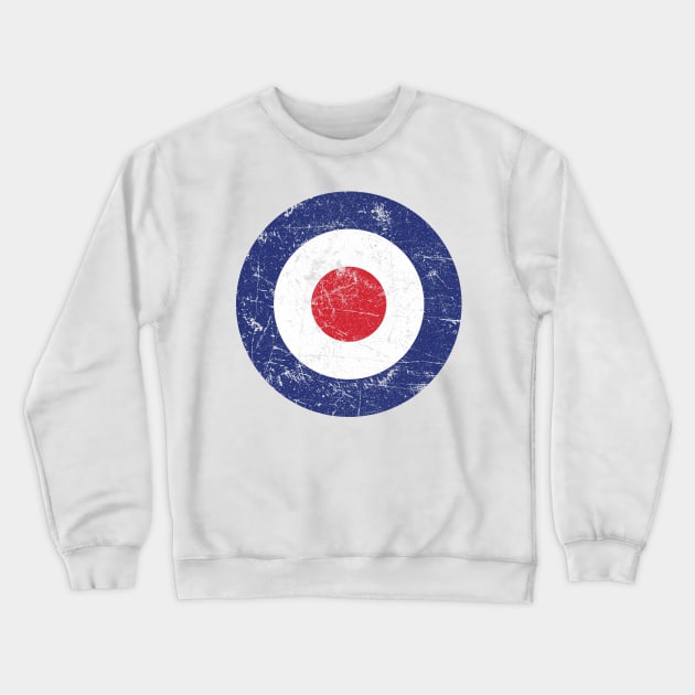 RAF Roundel British Plane Target Distressed & Worn MOD 60s Britain Crewneck Sweatshirt by phoxydesign